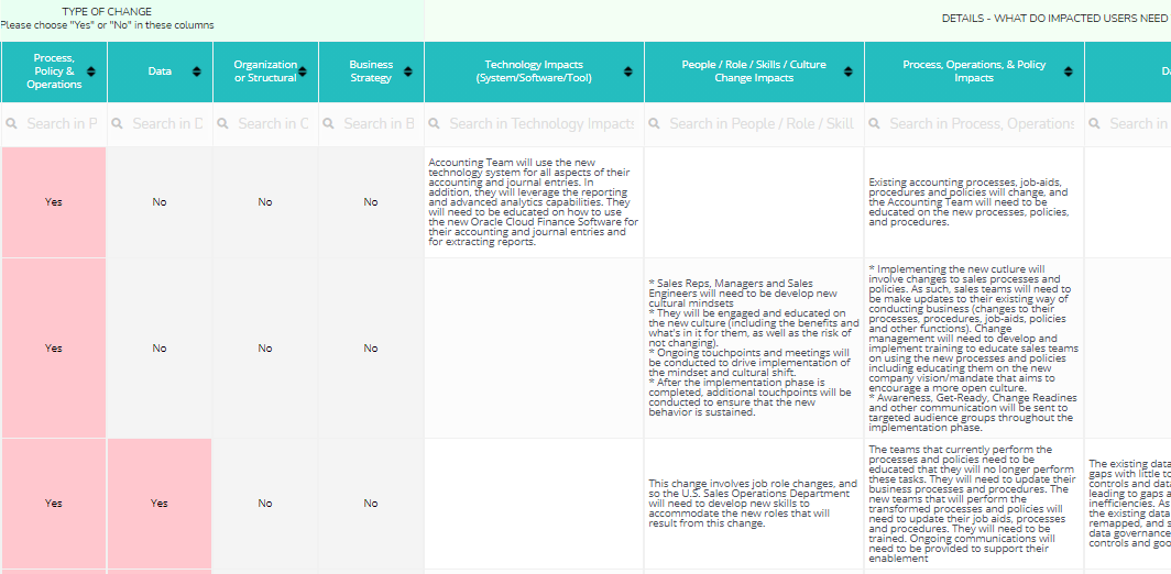 ERP, CRM, System Implementation Change Impact Assessment Template