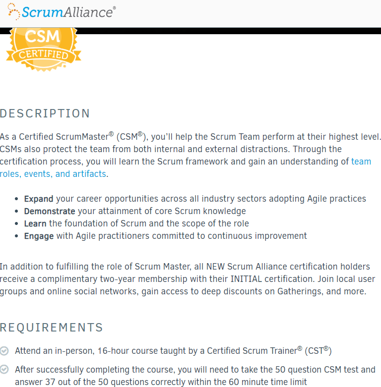 Certified ScrumMaster Cost and Descriptions-min