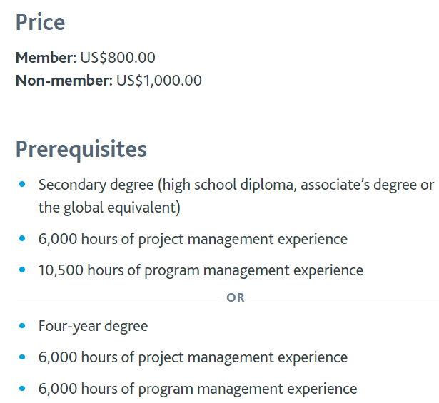 Program Management Professional (PgMP) Certification Cost and Prerequisites