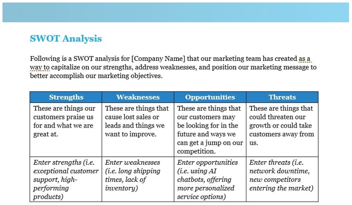 Sample Marketing Plan Template