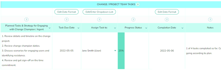 Change Management Tasks Tracking