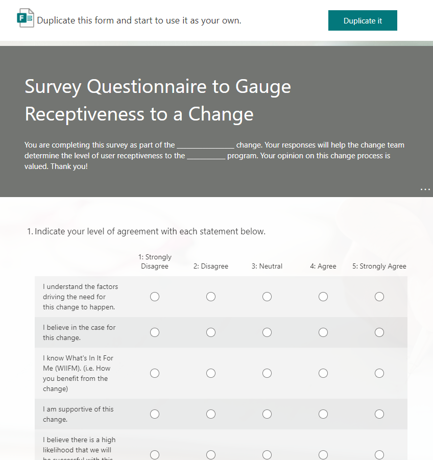 Change Management Survey Template - Measure of effectiveness - user adoption