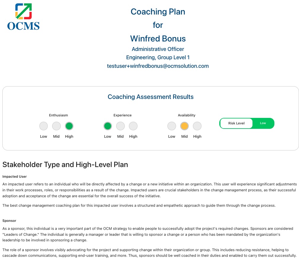 free auto generated coaching plan