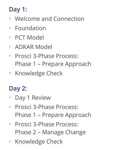 Prosci Australia Certification Program Day One and Day Two