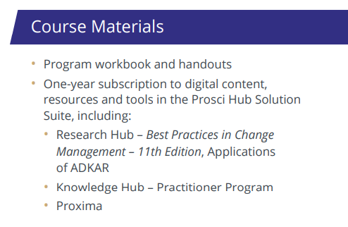 Included Course Materials for the Prosci New Zealand and Australian Certification
