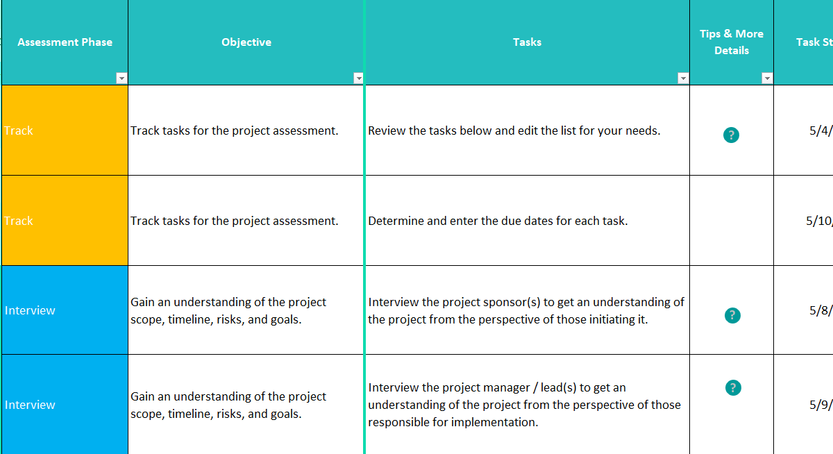 project assessment checklist