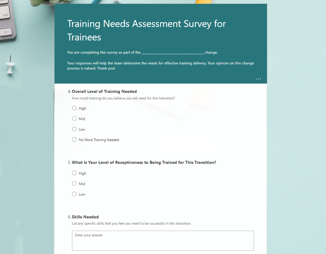 questionnaire training needs assessment sample questions