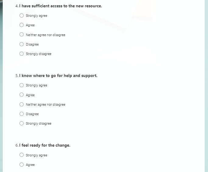 post change management survey questions