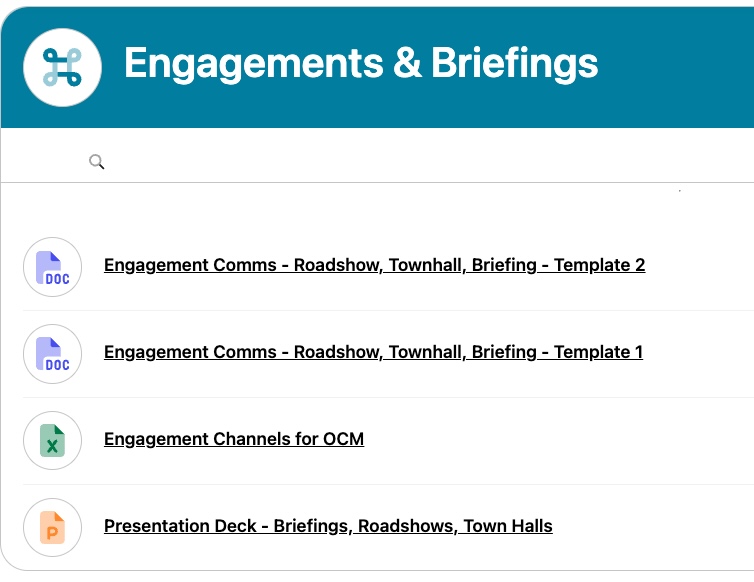 OCMS Change Management Engagements and Briefings