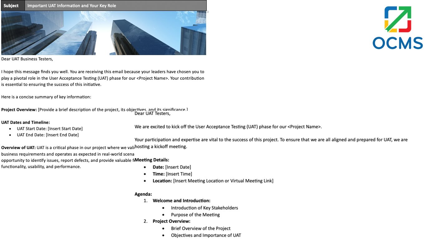 FREE change management communication templates OCMS