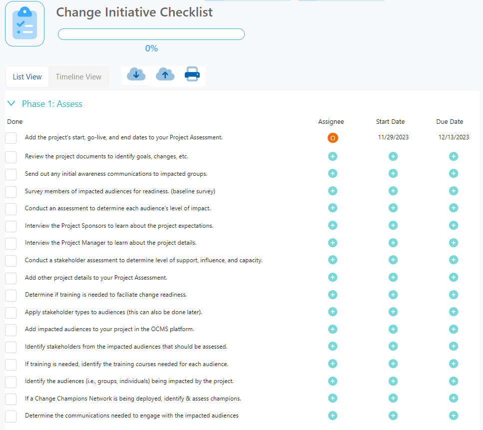 Change management checklist template