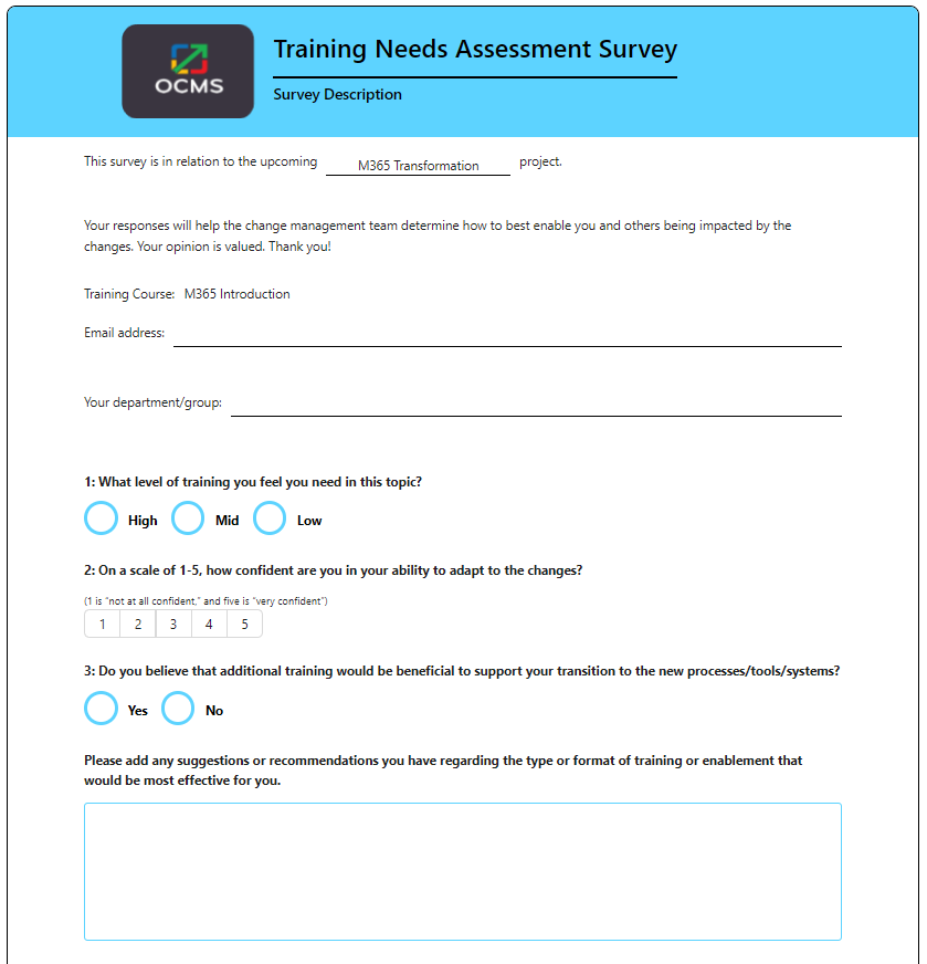 questionnaire training needs assessment sample questions