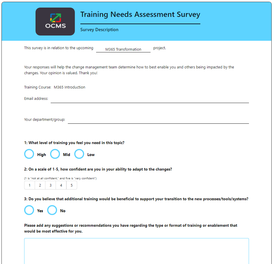 Training Needs Analysis Tool Survey